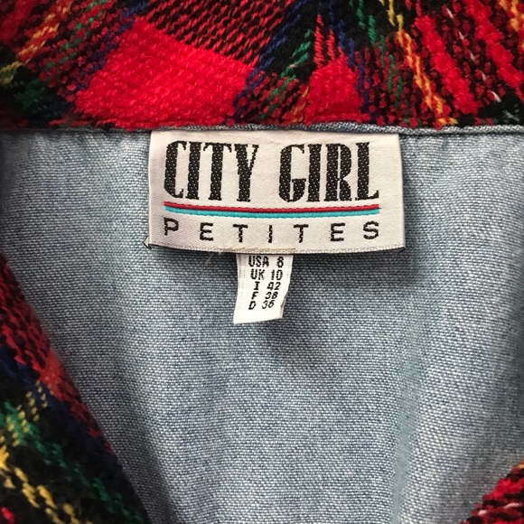 Vintage 80s Cropped Denim Jacket & Top Set, City Girl, Jean Plaid Blazer, Medium - Picture 12 of 16